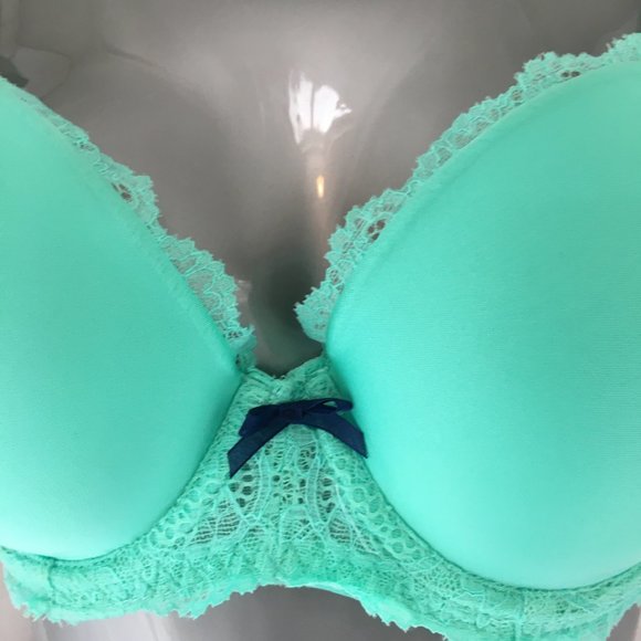 Victoria’s Secret Dream Angels Push Up Bra Size 32DD Aqua Blue Lace Underwire - Picture 4 of 13